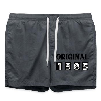 Original 1985 Vintage Retro Birthday Gift - Swim Trunks - anthracite - Front - AI Model Male 185 light (185cm)