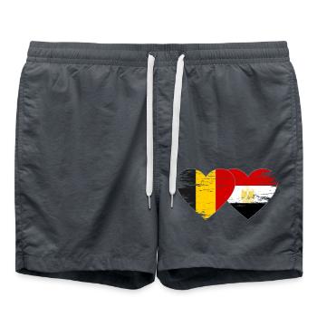 Belgium Egypt Flag Hands Heart Shape Used - Swim Trunks - anthracite - Front - AI Model Male 185 light (185cm)