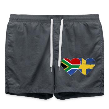 South Africa Sweden flag heart shape used - Swim Trunks - anthracite - Front - AI Model Male 185 light (185cm)