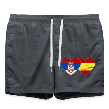 Serbie Espagne Drapeau Mains Coeur Forme Utilisé - Short de bain - charbon - Devant - AI Model Male 185 light (185cm)