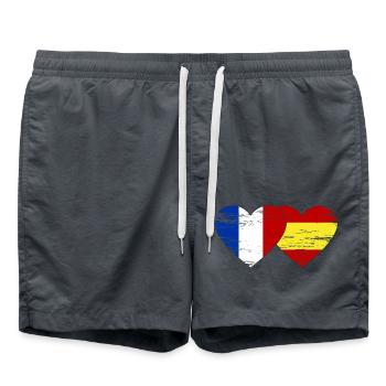France Spain Flag Hands Heart Shape Used - Swim Trunks - anthracite - Front - AI Model Male 185 light (185cm)