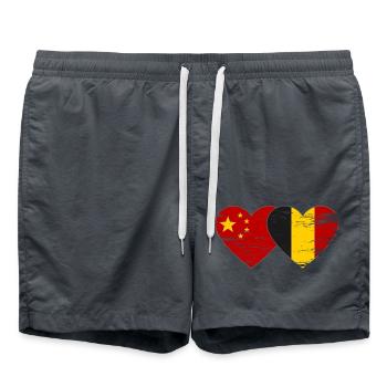 China Belgium flag heart used - Swim Trunks - anthracite - Front - AI Model Male 185 light (185cm)