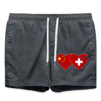 China Switzerland Flag Heart Used - Swim Trunks - anthracite - Front - AI Model Male 185 light (185cm)