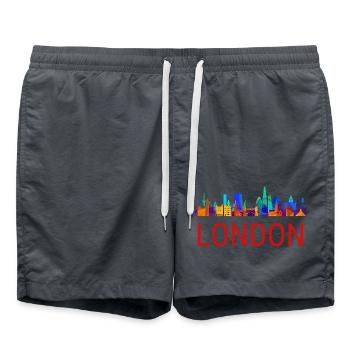 Texte rouge de Londres avec silhouette d’horizon de la ville - Short de bain - charbon - Devant - AI Model Male 185 light (185cm)