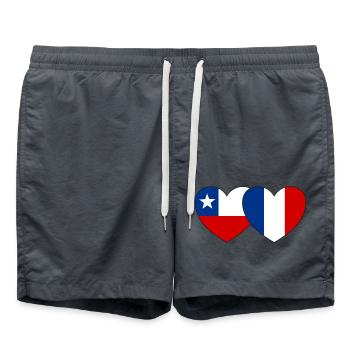 Chile Frankreich Flagge Herz - Badeshorts - Anthrazit - Vorne - AI Model Male 185 light (185cm)