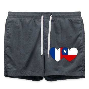Frankreich Chile Flagge Herz - Badeshorts - Anthrazit - Vorne - AI Model Male 185 light (185cm)