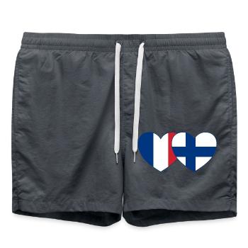 France Finlande Flag Coeur - Short de bain - charbon - Devant - AI Model Male 185 light (185cm)