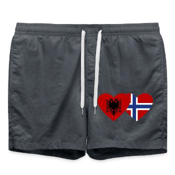 Albanien Norwegen Flagge Herz - Badeshorts - Anthrazit - Vorne - AI Model Male 185 light (185cm)