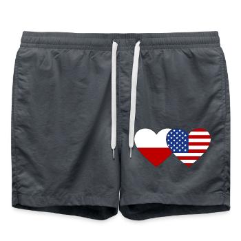 Poland USA Flag Heart - Swim Trunks - anthracite - Front - AI Model Male 185 light (185cm)
