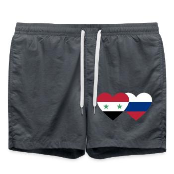Syrie Russie Flag Coeur - Short de bain - charbon - Devant - AI Model Male 185 light (185cm)