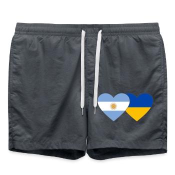 Argentine Ukraine Flag Coeur - Short de bain - charbon - Devant - AI Model Male 185 light (185cm)