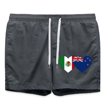 Mexico New Zealand Flag Heart - Swim Trunks - anthracite - Front - AI Model Male 185 light (185cm)