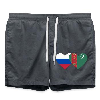 Russie Turkménistan Flag Coeur - Short de bain - charbon - Devant - AI Model Male 185 light (185cm)