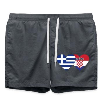 Greece Croatia Flag Heart - Swim Trunks - anthracite - Front - AI Model Male 185 light (185cm)