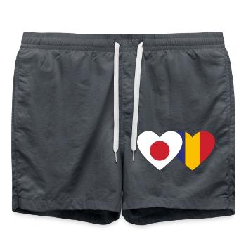Japan Romania Flag Heart - Swim Trunks - anthracite - Front - AI Model Male 185 light (185cm)