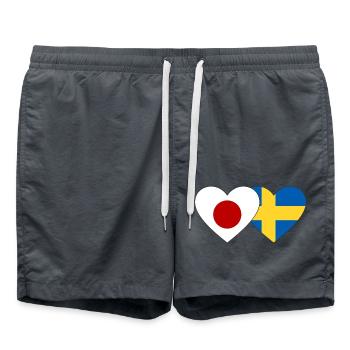 Japan Schweden Flagge Herz - Badeshorts - Anthrazit - Vorne - AI Model Male 185 light (185cm)