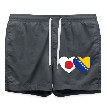 Japan Bosnia Flag Heart - Swim Trunks - anthracite - Front - AI Model Male 185 light (185cm)