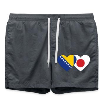 Bosnia Japan Flag Heart - Swim Trunks - anthracite - Front - AI Model Male 185 light (185cm)