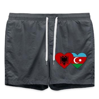 Albania Azerbaijan Flag Heart - Swim Trunks - anthracite - Front - AI Model Male 185 light (185cm)