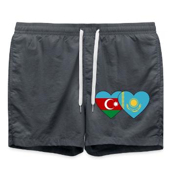 Azerbaïdjan Kazakhstan Flag Heart - Short de bain - charbon - Devant - AI Model Male 185 light (185cm)