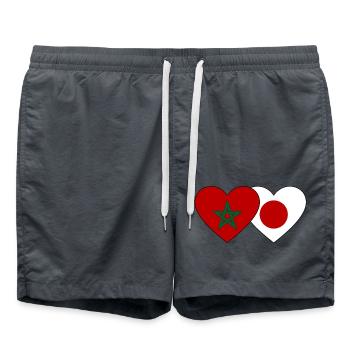 Marokko Japan Flagge Herz - Badeshorts - Anthrazit - Vorne - AI Model Male 185 light (185cm)