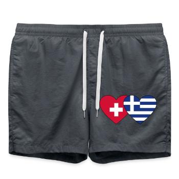 Switzerland Greece Flag Heart - Swim Trunks - anthracite - Front - AI Model Male 185 light (185cm)