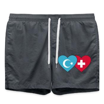 Uiguren Schweiz Flagge Herz - Badeshorts - Anthrazit - Vorne - AI Model Male 185 light (185cm)