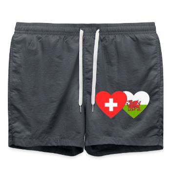 Switzerland Wales Flag Heart - Swim Trunks - anthracite - Front - AI Model Male 185 light (185cm)