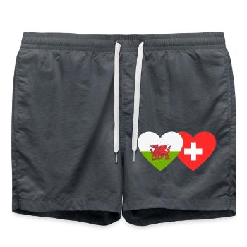 Switzerland Wales Flag Heart - Swim Trunks - anthracite - Front - AI Model Male 185 light (185cm)