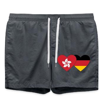 Hong Kong Germany Flag Heart - Swim Trunks - anthracite - Front - AI Model Male 185 light (185cm)