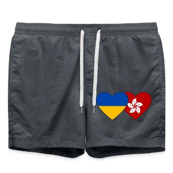 Ukraine Hong Kong Flag Heart - Swim Trunks - anthracite - Front - AI Model Male 185 light (185cm)