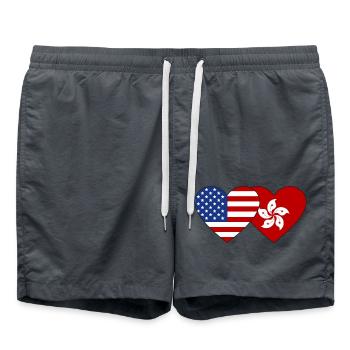 États-Unis Hong Kong Flag Heart - Short de bain - charbon - Devant - AI Model Male 185 light (185cm)