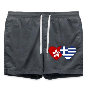 Hongkong Griechenland Flagge Herz - Badeshorts - Anthrazit - Vorne - AI Model Male 185 light (185cm)