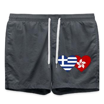 Grèce Hong Kong Flag Heart - Short de bain - charbon - Devant - AI Model Male 185 light (185cm)