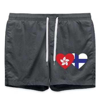 Hongkong Finnland Flagge Herz - Badeshorts - Anthrazit - Vorne - AI Model Male 185 light (185cm)