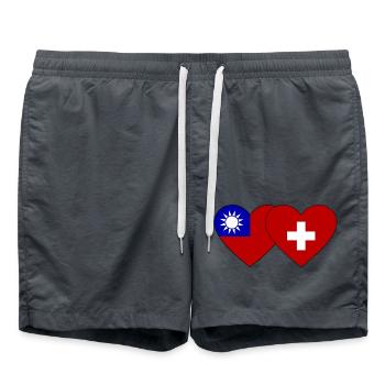 Taiwan Schweiz Flagge Herz - Badeshorts - Anthrazit - Vorne - AI Model Male 185 light (185cm)