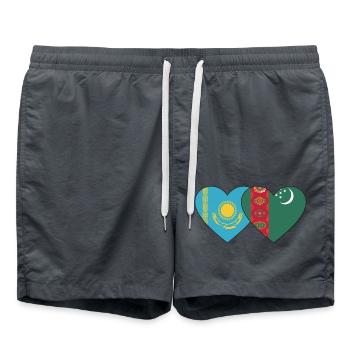 Kazakhstan Turkménistan Drapeau Coeur - Short de bain - charbon - Devant - AI Model Male 185 light (185cm)