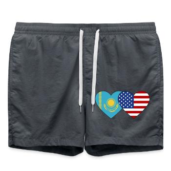 Kazakhstan États-Unis Flag Coeur - Short de bain - charbon - Devant - AI Model Male 185 light (185cm)