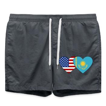 États-Unis Kazakhstan Flag Heart - Short de bain - charbon - Devant - AI Model Male 185 light (185cm)