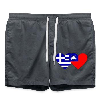 Greece Taiwan Flag Heart - Swim Trunks - anthracite - Front - AI Model Male 185 light (185cm)