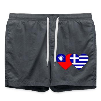 Taiwan Greece Flag Heart - Swim Trunks - anthracite - Front - AI Model Male 185 light (185cm)