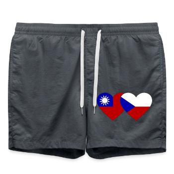 Taiwan Czech Republic Flag Heart - Swim Trunks - anthracite - Front - AI Model Male 185 light (185cm)