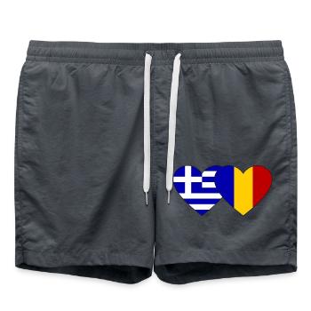 Greece Romania Flag Heart - Swim Trunks - anthracite - Front - AI Model Male 185 light (185cm)