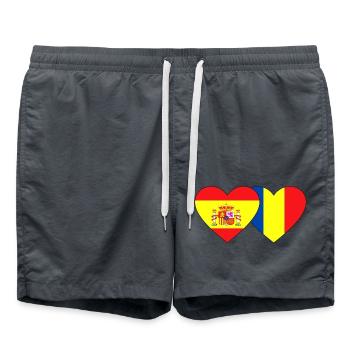 Spain Romania Flag Heart - Swim Trunks - anthracite - Front - AI Model Male 185 light (185cm)