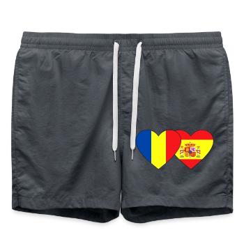 Romania Spain Flag Heart - Swim Trunks - anthracite - Front - AI Model Male 185 light (185cm)