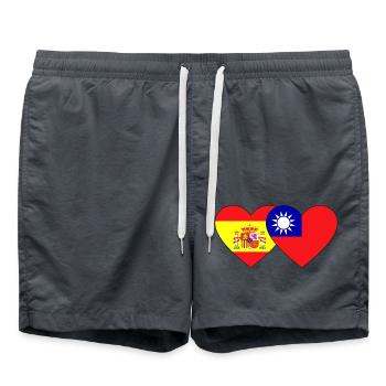 Spanien Taiwan Flagge Herz - Badeshorts - Anthrazit - Vorne - AI Model Male 185 light (185cm)