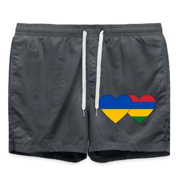 Ukraine Mauritius Flag Heart - Swim Trunks - anthracite - Front - AI Model Male 185 light (185cm)