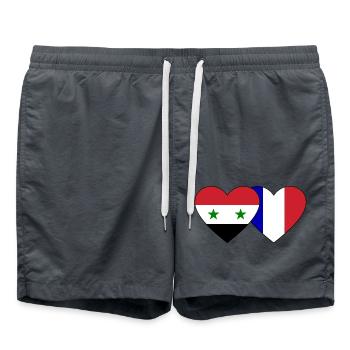 Syrien Frankreich Flagge Herz - Badeshorts - Anthrazit - Vorne - AI Model Male 185 light (185cm)