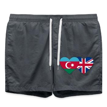 Azerbaijan England Flag Heart - Swim Trunks - anthracite - Front - AI Model Male 185 light (185cm)