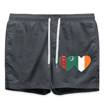 Turkménistan Irlande Flag Coeur - Short de bain - charbon - Devant - AI Model Male 185 light (185cm)